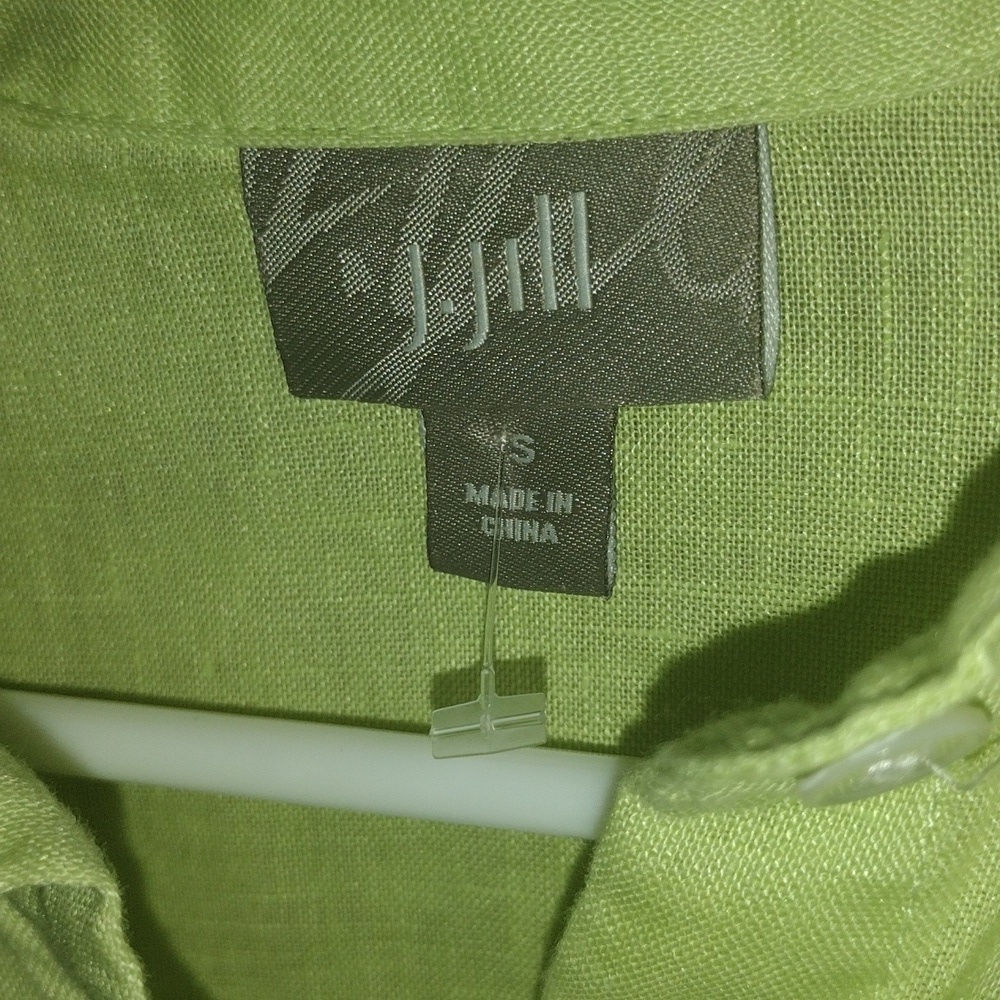 J Jill 100% Linen Bright Green Button up Collared Top Lagenlook S - Picture 4 of 6